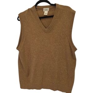 Vintage LL Bean Men's V-Neck Lambswool Sweater Vest Camel Tan Size Medium